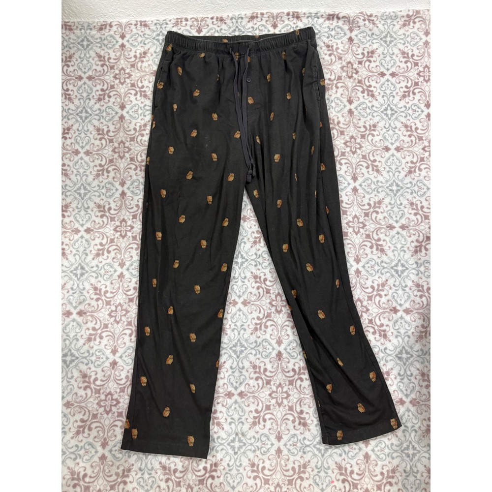 Stafford Mens Black Owl Print Pajama Sleep Pants Cotton Spandex Size L Regular